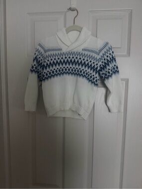 Janie and Jack Cream Sweater with Blue Fair Isle Yoke